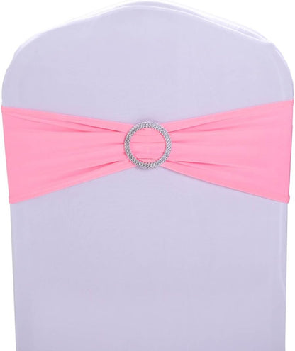 Skiennix Pink Chair Sashes - 30 Pack Stretch Spandex with Elastic Bow & Buckle for Weddings & Events