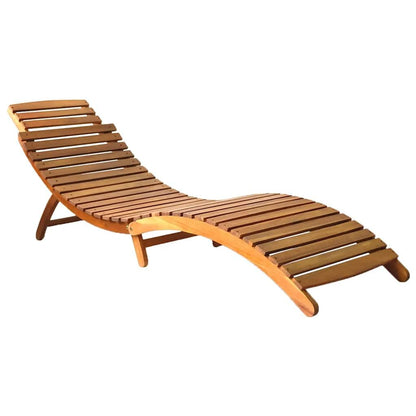Solid Acacia Wood Outdoor Sun Lounger with Cushion, Foldable Slatted Design for Garden Patio Pool, Ergonomic Curved Lounge Bed with Head Pillow and Se Rope Ties