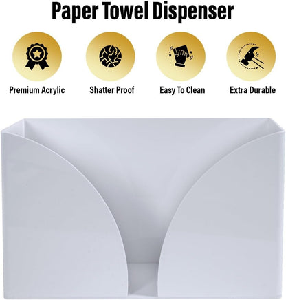 Paper Towel Holder Dispenser for Countertop, White Acrylic Napkin Holders for Kitchen or Bathroom, Great for Z-Fold