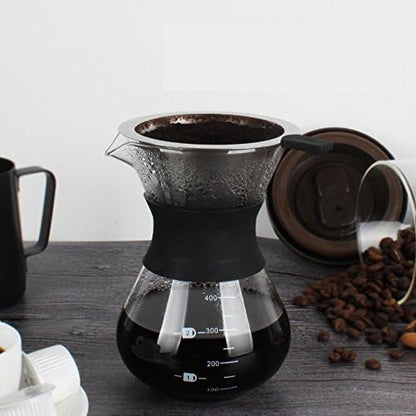 Yosoo 400ml Manual Hand Drip Coffee Maker Pot with Stainless Steel Filter