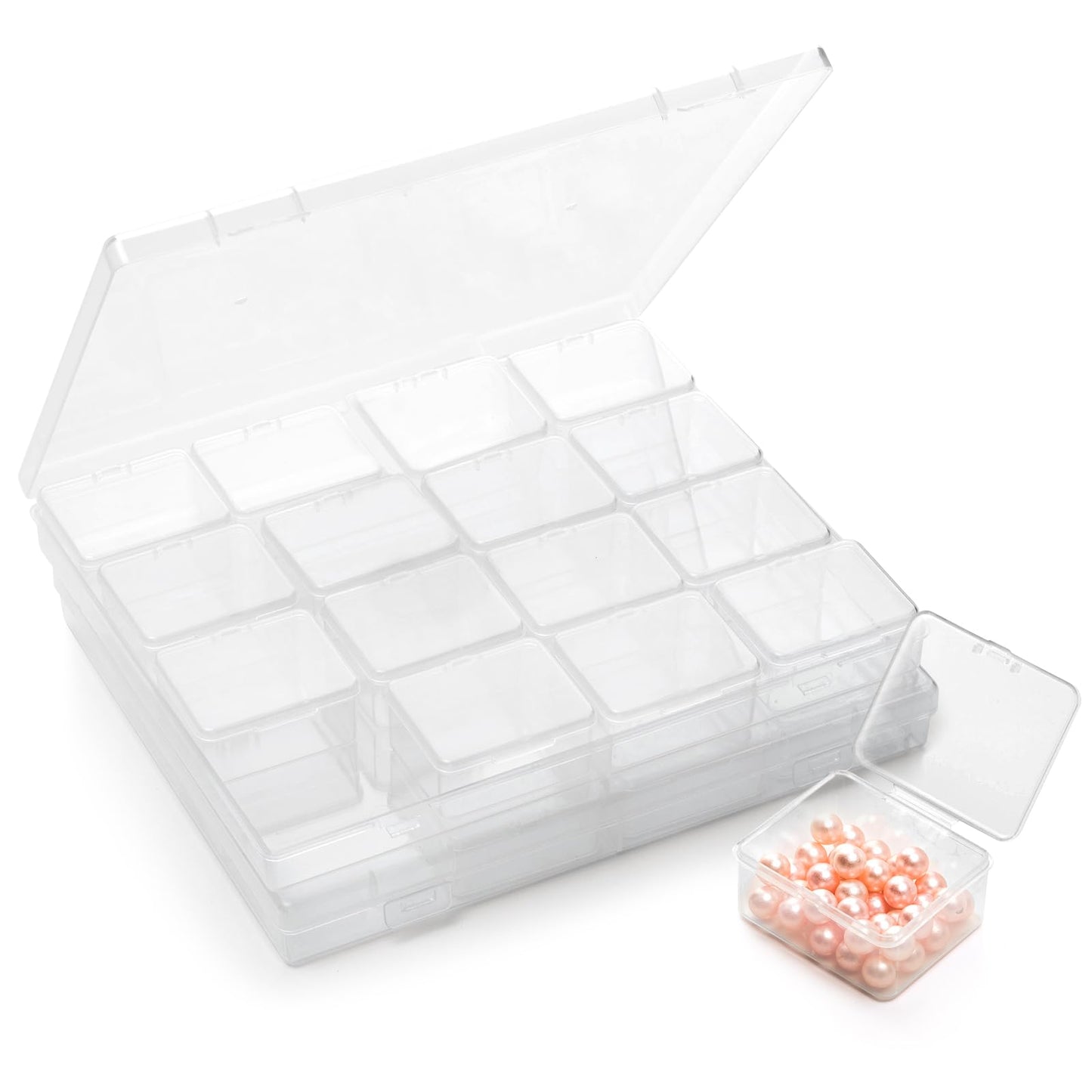 CINDALOG 2PACK Bead Storage Containers, 32 Grids Clear Plastic Bead Organizer Craft Organizers and Storage Box with Secure Hinged Lid for Jewelry Charms, Nail Jewelry Rhinestones, DIY Supply Case