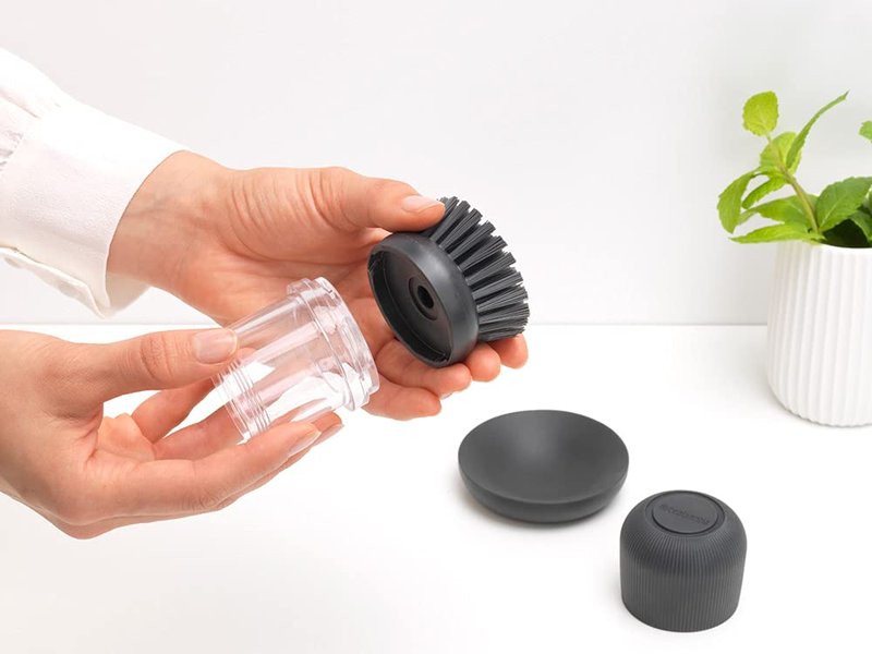 Brabantia 302626 Refillable Soap Dispensing Washing Up Scrubbing Dish Brush, One Size, Dark Gray