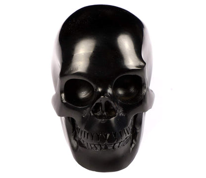 Skullis 2.0" Jet Crystal Skull, Hand Carved Gemstone Fine Art Sculpture, Reiki Healing Stone Statue.