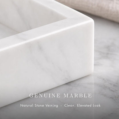 Bey-Berk White Marble Napkin Holder, 5.75"L x 1.75"W x 9"H - Guest Towel Tray for Bathroom, Kitchen Counter, and Outdoor Use