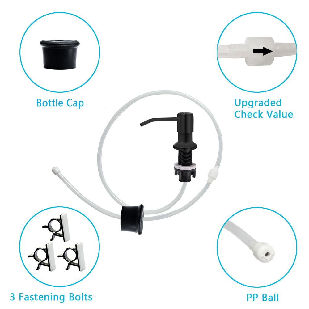 Soap Dispenser for Kitchen Sink, Countertop Soap Dispenser Pump, 47" Silicone Extension Tube Connect to The Soap Bottle Directly, Say Goodbye to Frequent Refills (Black)