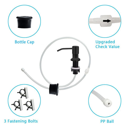 Soap Dispenser for Kitchen Sink, Countertop Soap Dispenser Pump, 47" Silicone Extension Tube Connect to The Soap Bottle Directly, Say Goodbye to Frequent Refills (Black)