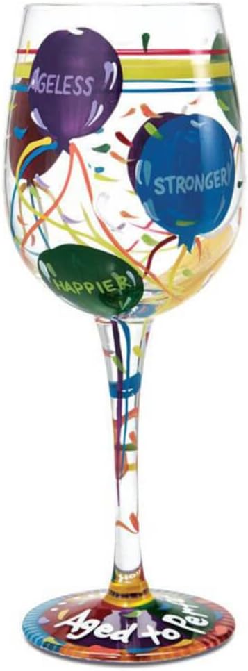 Lolita Aged to Perfection Artisan Painted Birthday Wine Glass