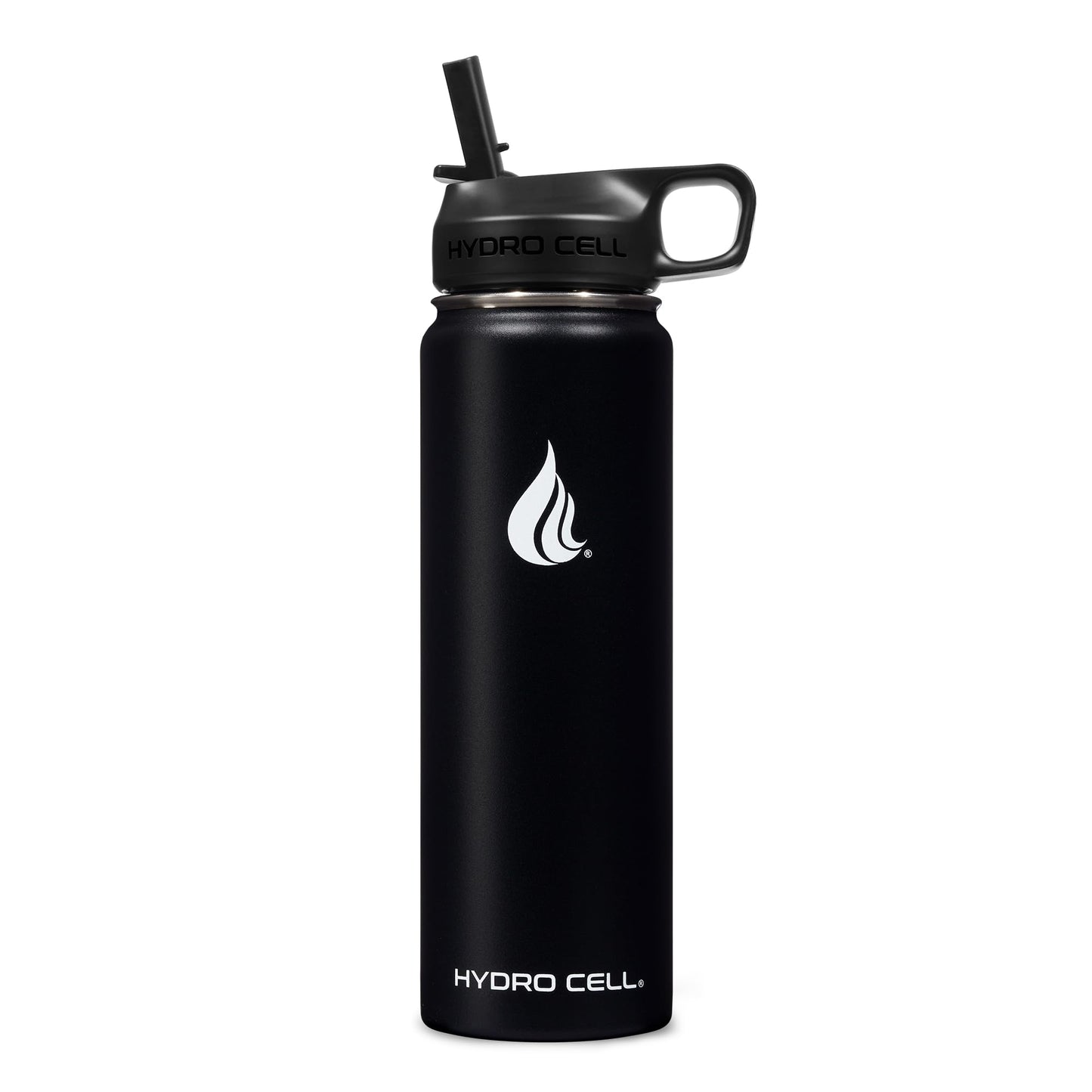 HYDRO CELL Stainless Steel Insulated Water Bottle with Straw - For Cold & Hot Drinks - Metal Vacuum Flask with Screw Cap and Modern Leakproof Sport Thermos for Adults (Black 24oz)