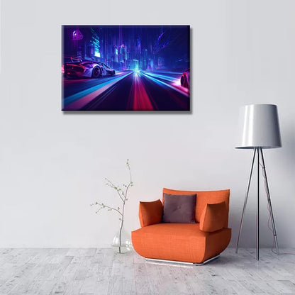LSIUHWUWI Cyberpunk Style Pictures, Neon Streetview Night Paintings, Canvas Wall Art, 16X24 INCH Ready to Hang