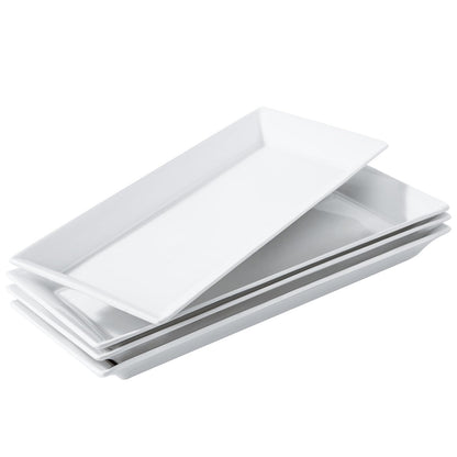 Feenmai 14" Rectangular Platters Set of 4, White Ceramic Platters, Large Serving Plates for Party, Entertaining, Wedding, Rectangle Serving Dishes for Steak, Sushi, Appetizer, Oven Dishwasher Safe