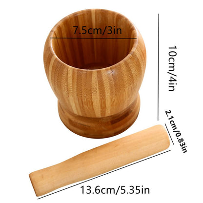 Mortar and Pestle Set, Bamboo Garlic Pounder Mincer Tool for Kitchen, Spice, Coffee, Herb, Ginger (S)