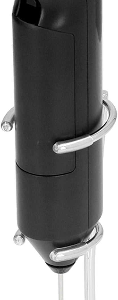 Mini Handheld Drink Mixer - Portable Stainless Steel Electric Milk Frother with Metal Base (Black and Bracket)