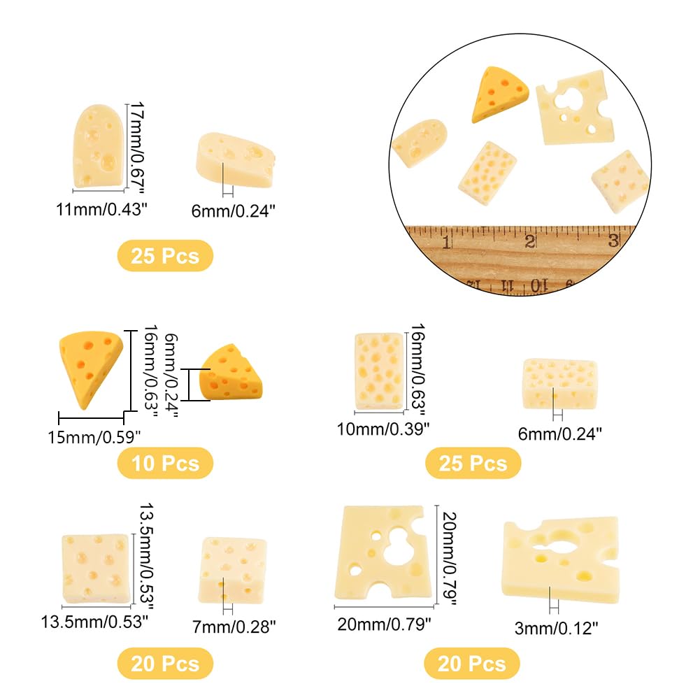 CHGCRAFT 100Pcs 5 Styles Miniature Kitchen Food Cheese Resin Simulation Cheesecake Models Gold Artificial Food DIY Decor Ornament for Dollhouse Kitchen Decoration DIY Accessory, 20x20x3mm
