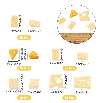 CHGCRAFT 100Pcs 5 Styles Miniature Kitchen Food Cheese Resin Simulation Cheesecake Models Gold Artificial Food DIY Decor Ornament for Dollhouse Kitchen Decoration DIY Accessory, 20x20x3mm