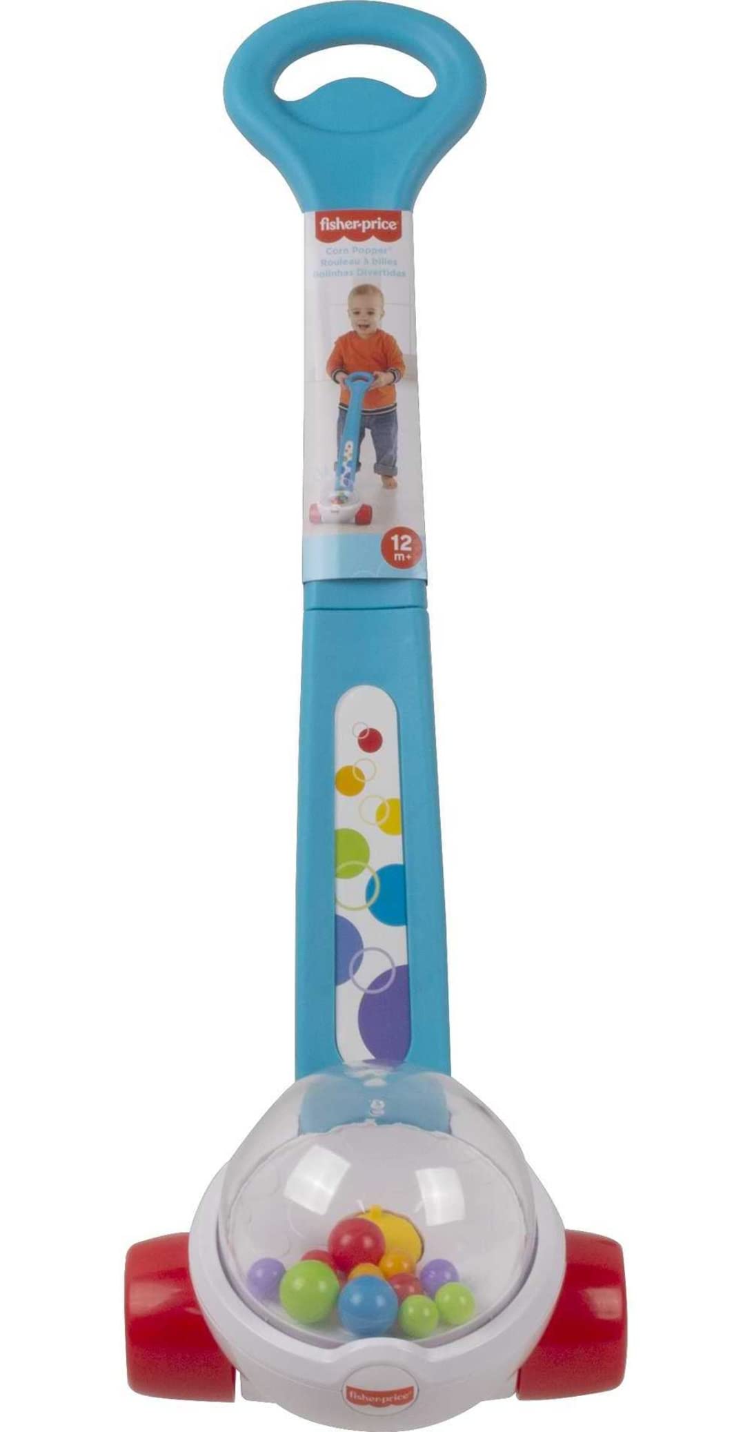 Fisher-Price Baby & Toddler Toy Corn Popper Blue Push-Along with Ball-Popping Action for Infants Ages 1+ Years, 2-Piece Assembly