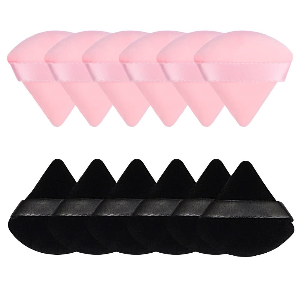 Pimoys 12 Pieces Powder Puff Face Triangle Makeup Sponge for Loose Powder Setting Powder Velour Foundation Blender Sponge Beauty Makeup Tool, Black