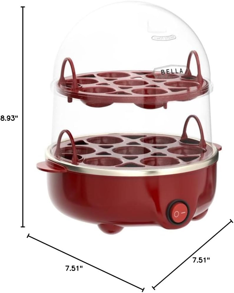 bella Rapid Electric Egg Cooker - 14 Egg Capacity Omelet Maker with Auto Shut Off, Red