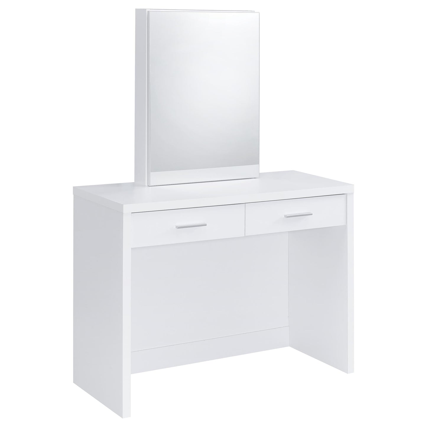 Coaster Home Furnishings - Bunbury - Wood - Makeup Vanity Table Set with Rectangular Storage Mirror, Dual Drawers, and Upholstery Stool - Bedroom - White - 930280