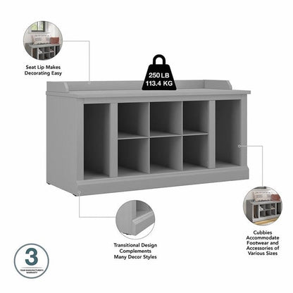 Bush Furniture Woodland 40W Shoe Storage Bench with Shelves in Cape Cod Gray | Footwear Organizer for Home Entryway, Mudroom, and Foyer