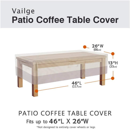 Vailge Rectangular Coffee Table Cover - Heavy-Duty Waterproof Outdoor Furniture Protector | Fits Large Tables (Beige & Brown)