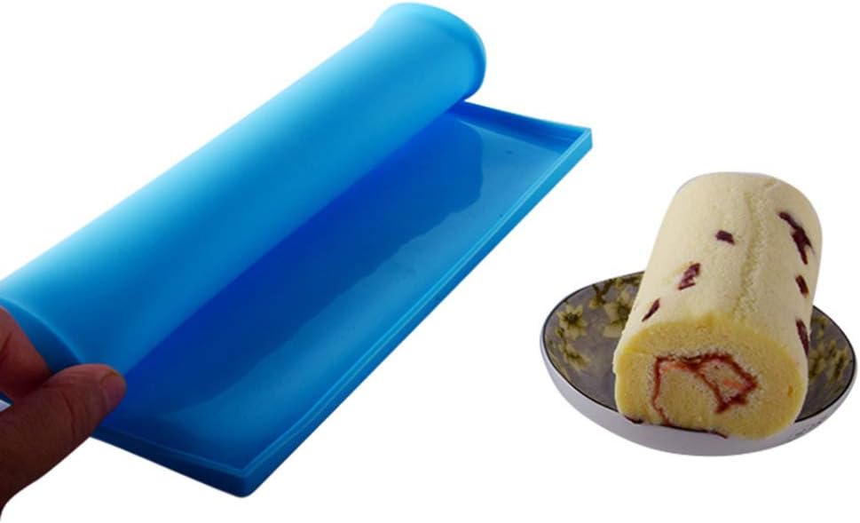 Hemoton Roll Cake Mat Flexible Baking Tray Pan Silicone Cookies Mold Bakeware (Blue)