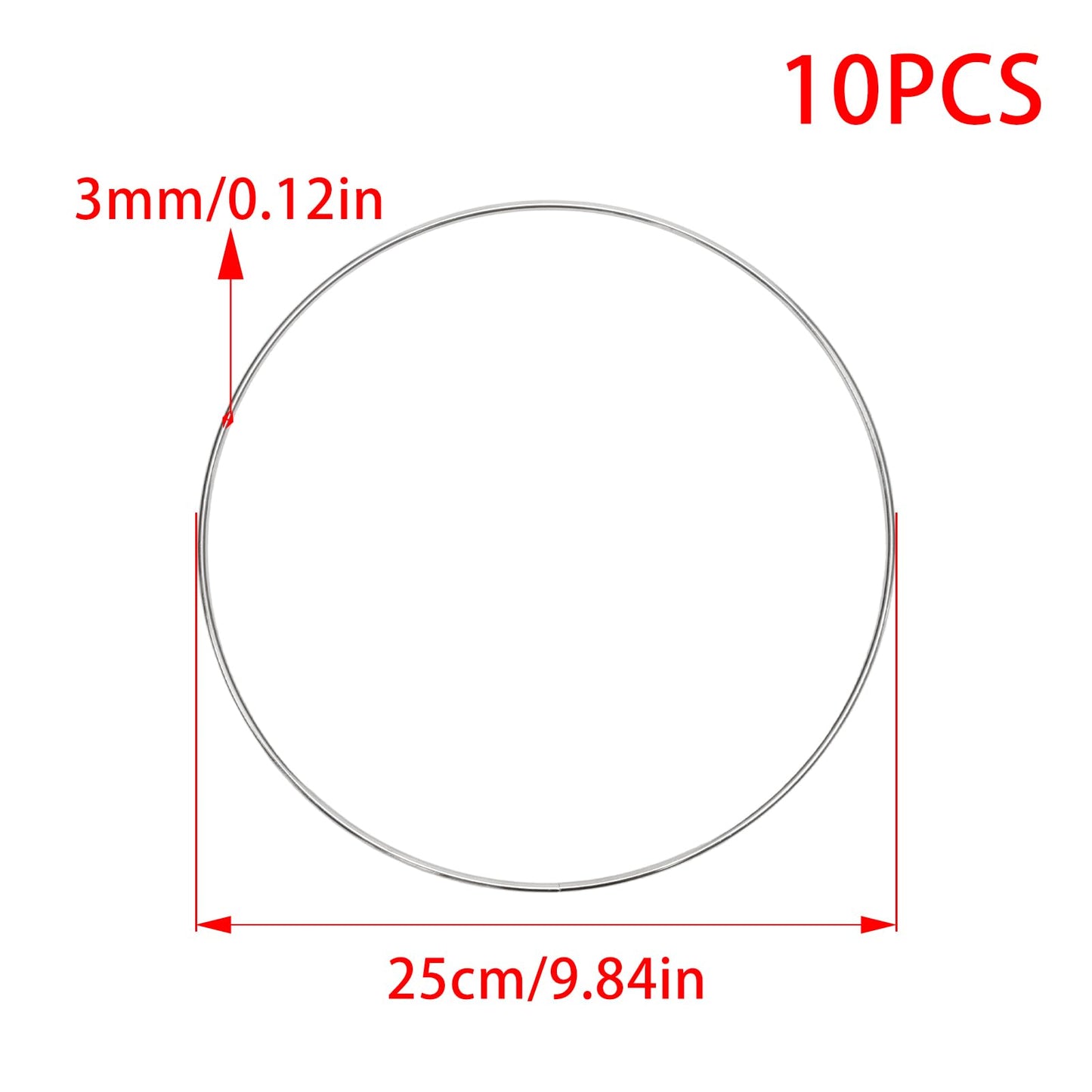 Pocoxll 10 Pcs 10 Inch Metal Hoops for Crafts, Dream Catcher Rings, Wire Wreath Frame Floral Hoop Rings for Wedding Wreath Decor and DIY Wall Hanging Crafts(Silver)