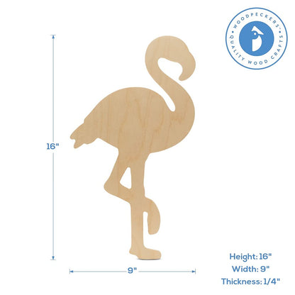 Unfinished Wooden Flamingo Cutout, 16", Pack of 1 Wooden Shapes for Crafts and Summer & Beach Decor and Crafting, by Woodpeckers
