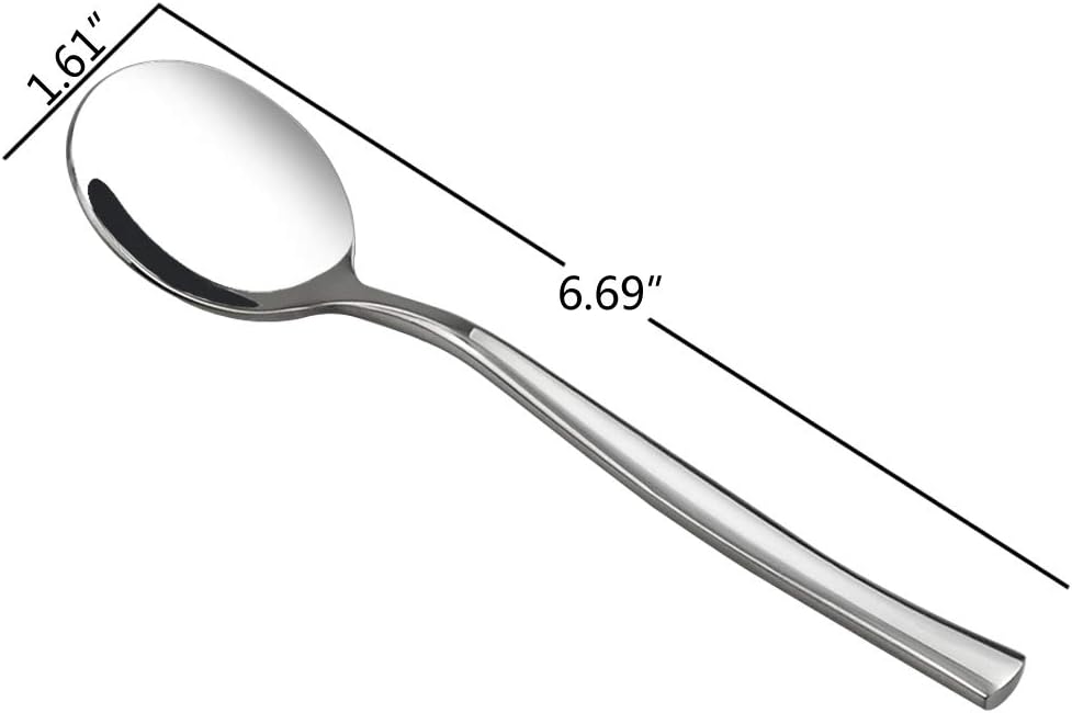 Idotry Set of 12 Round Soup Spoons, Stainless Steel Bouillon Spoons