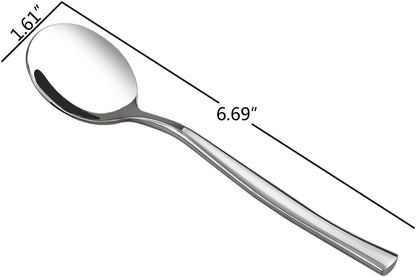 Idotry Set of 12 Round Soup Spoons, Stainless Steel Bouillon Spoons