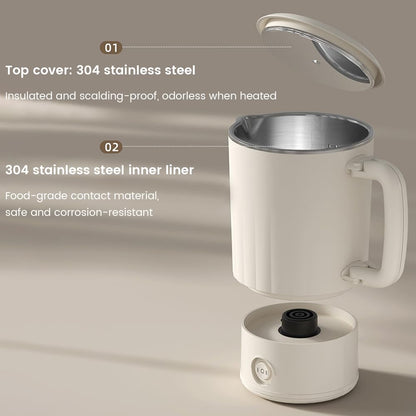 Portable Travel Kettle, 600ML Small Electric Kettle with Foldable Handle, Food Grade Stainless Steel Collapsible Water Boiler with Dual Modes, Compact Portable Kettle for RV, Camping, Beige