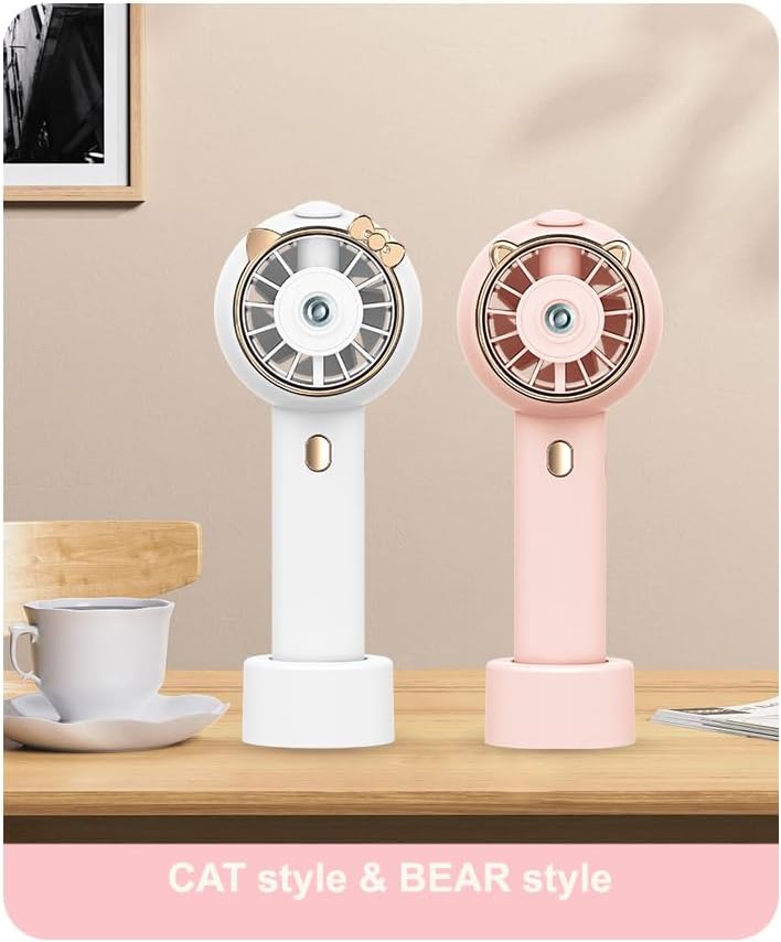 Portable USB Rechargeable Handheld Spray Mini Fan, Misting Fan with 3 Speeds (Cat Series, Pink)