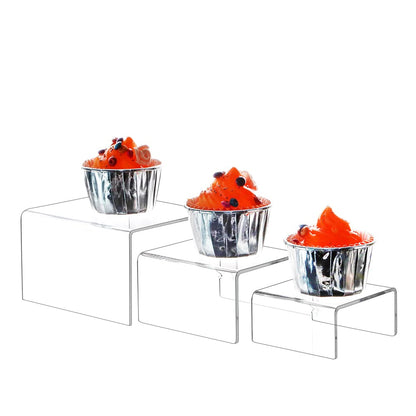 Jusalpha 6 -Piece Strong Clear Acrylic Rectangular Riser for Retail, Shelf Showcase Fixtures for Jewelry, Display Stand for Amiibo Funko POP Figures, Cupcakes, Food Display 5'' 4'' 3''(2)…