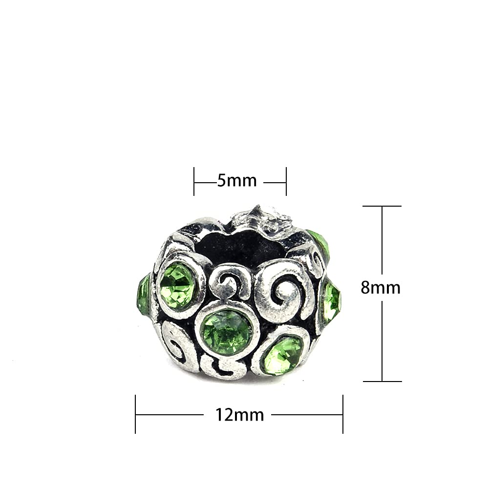 60 Pieces Assorted European Beads with Plating Silver Metal Alloy Rhinestone Large Hole Spacer Beads for DIY Charm Bracelet Jewelry Making (Inlaid Drill Alloy)