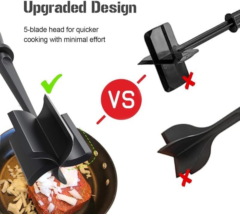 Meat Chopper and Smasher for Ground Beef and Potatoes, Nylon Construction, Non Stick Mix Chopper (Black)