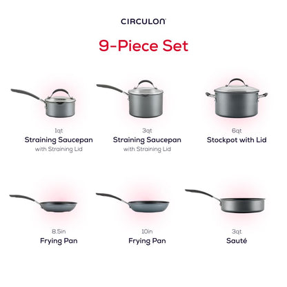 Circulon A1 Series with ScratchDefense Nonstick Induction Pots and Pans Cookware Set, Induction Cookware, Kitchen Essentials, 9-Piece, Graphite