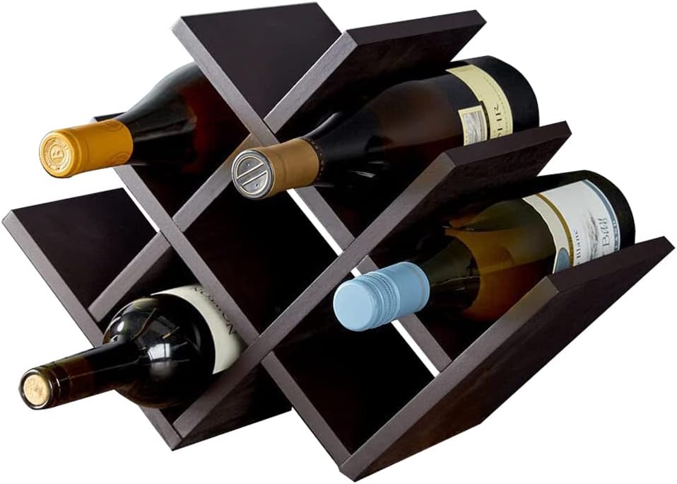 Countertop Wine Rack, Tabletop Holder for 8 Bottles, Auburn Color Mahogany Wine Storage