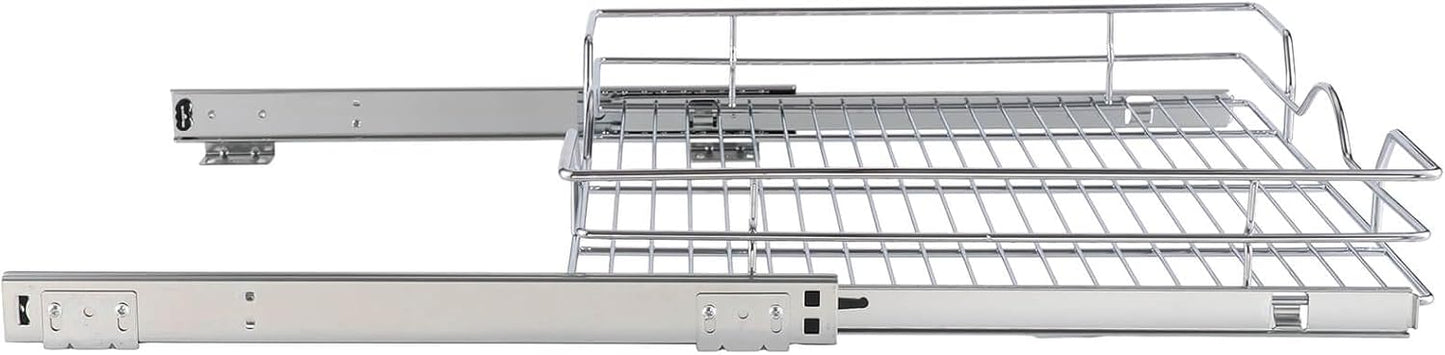 OCG Pull Out Cabinet Organizer (20.75" W x 17" D), 1 Tier Pull Out Shelves, Chrome Finish Cabinet Slide Out Shelves for