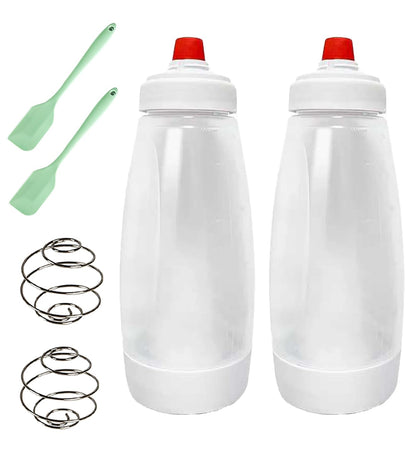 Korvanta Pancake Batter Dispenser,Pancake Batter Dispenser Bottle with Whisk Ball and Stand Base, Batter Mixer and Dispenser for Pancakes, Crepes, Waffle,Kitchen Baking Tool 2 Packs