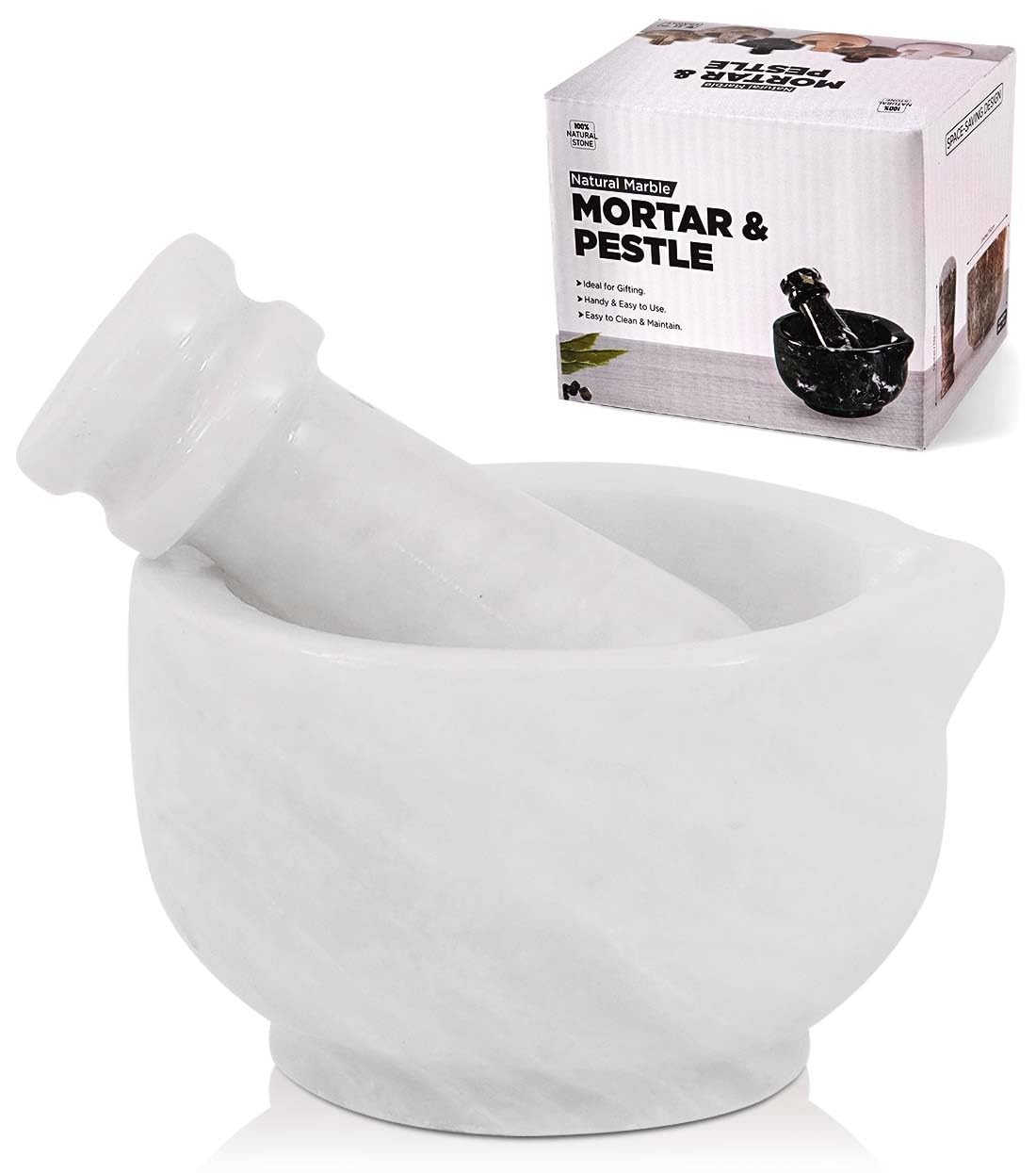 SPESHSTONES Marble Mortar and Pestle Set Handmade 3 Inch White Stone Pill Crusher Fine Powder - Spice Grinder Manual for Kitchen Decor, Herb Grinding Bowl & Small Garlic Crusher