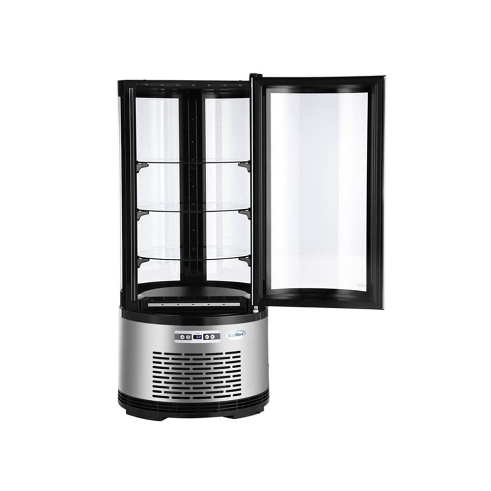 KoolMore Circular Refrigerated Bakery Display Case, 19 in, Silver Finish, 2 Sliding Glass Doors, Adjustable Temperature 33°F-53°F, 5.3 Cu. Ft., Countertop Merchandiser, 2 Shelves for Pastries,