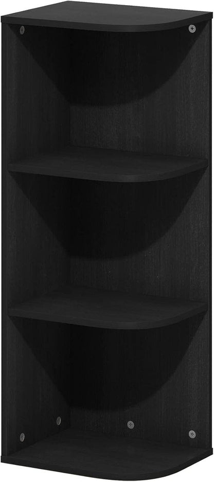 Furinno PASIR 3-Tier Corner Bookshelf - Open Shelf Bookcase for Organization | Blackwood Finish, 9.3 x 12 x 31.5