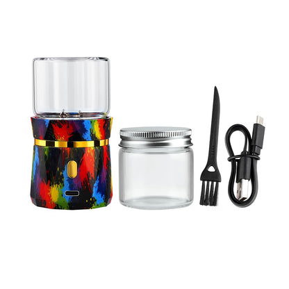 Electric Grinder, Small Spice Grinder Electric Grinders Mini Size 2inx3.5inches with 2pcs 1.7oz/50ml Glass Jar Rechargeable Automatic Small Grinder