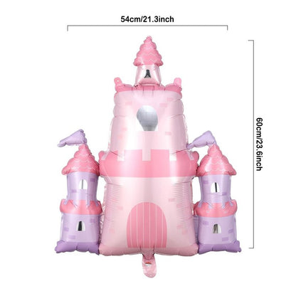 PageebO Princess Birthday Party Decorations, 5Pcs Pink Bow Castle Carriage Crown Cute Mylar Balloons for Princess Party Favors Baby Shower Once upon a Time Girl Birthday Decorations Room Decor