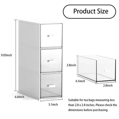 Plastic Tea Bag Organizer with 3 Drawers, Desk Drawer Organizer, Stackable Storage Drawers, White Tea Box, Makeup Organizer, Clear Tea Bag Storage, Coffee Storage for Tea Bags, Sugar Packets, Cosmetic