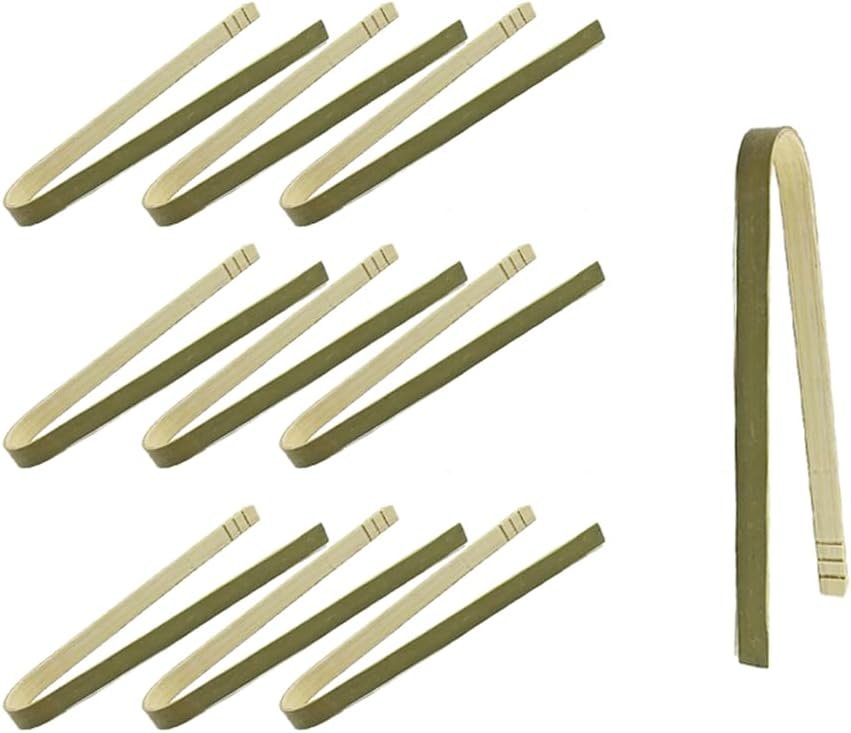 10pcs 3.9inch Wooden Tongs, Disposable Cooking Utensils, Mini Bamboo Tongs for Natural Toast Cooking