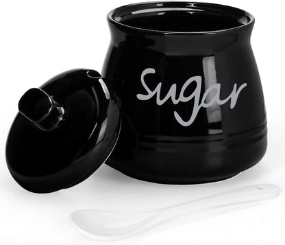 12 Porcelain Sugar Bowl with Lid and Spoon, Ounces Ceramic Sugar Storage Jar, Sugar Container for Home and Kitchen