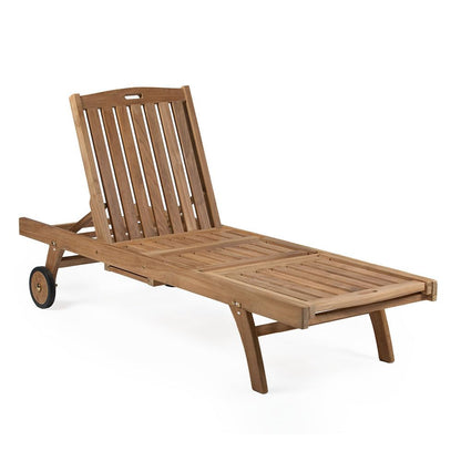 TITAN GREAT OUTDOORS Ash & Ember Grade A Teak Reclining Sun Lounger, Four Adjustable Backrest Position, Fold-Up Knee Positions, Pull-Out Tray, Weather-Resistant Outdoor Chaise Lounger with Wheels