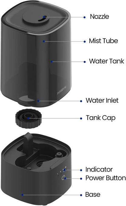 ROSEKM Cool Mist Humidifier - 2.0L Ultrasonic Design for Bedroom & Nursery | Quiet, Filterless, Auto Shut-Off, Black