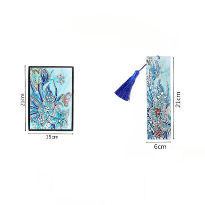 Generic 5D Diamond Painting Notebook and Bookmark Kits Butterfly Among Flowers Cover Leather Special Shaped Journal Sketchbook Crystal Diamond Art Hardcover Dairy Book Festival Birthday Gift 21x15cm