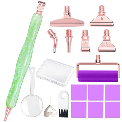 Praise V Do Diamond Painting Art Drill Pen Kit with Screw Stainless Steel Rose Metal Tip Nibs Placers Roller Tool Accessories, Ergonomic Diamond Art Pen for 5D Diamond Paint Bead Dot Green